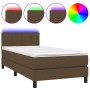 Letto a Molle Materasso e LED Marrone Scuro 90x190cm in Tessuto