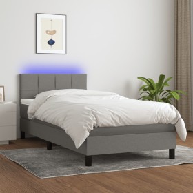 Letto a Molle Materasso e LED Grigio Scuro 100x200cm in Tessuto