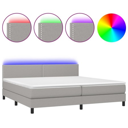 Letto a Molle Materasso e LED Grigio Chiaro 200x200 cm Tessuto