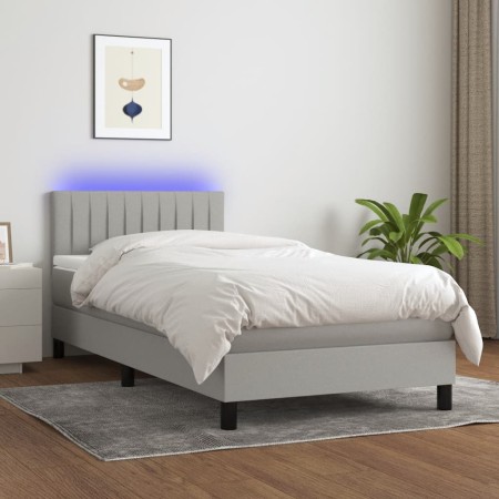 Letto a Molle Materasso e LED Grigio Chiaro 100x200 cm Tessuto