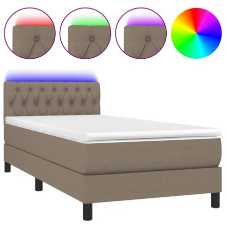 Letto a Molle con Materasso e LED Tortora 90x190 cm in Tessuto