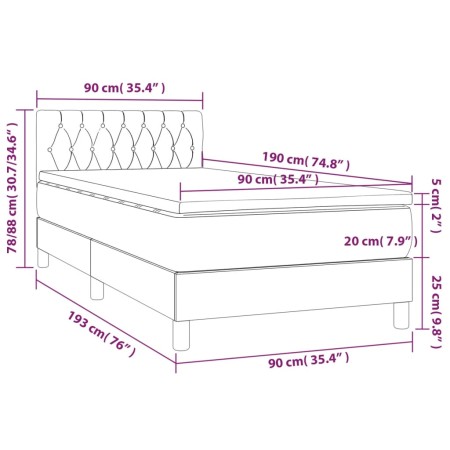 Letto a Molle con Materasso e LED Tortora 90x190 cm in Tessuto