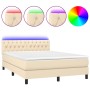 Letto a Molle con Materasso e LED Crema 140x190 cm in Tessuto