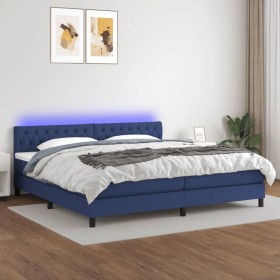 Letto a Molle Materasso e LED Blu 200x200cm in Tessuto