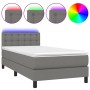 Letto a Molle Materasso e LED Grigio Scuro 90x190 cm in Tessuto