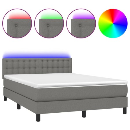 Letto a Molle Materasso e LED Grigio Scuro 140x200cm in Tessuto