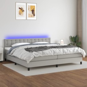 Letto a Molle Materasso e LED Grigio Chiaro 200x200 cm Tessuto