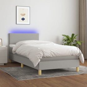 Letto a Molle Materasso e LED Grigio Chiaro 90x190 cm Tessuto