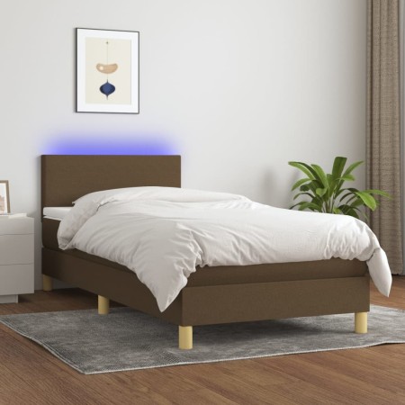 Letto a Molle Materasso e LED Marrone Scuro 100x200 cm Tessuto