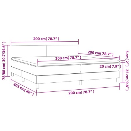 Letto a Molle Materasso e LED Grigio Chiaro 200x200 cm Tessuto