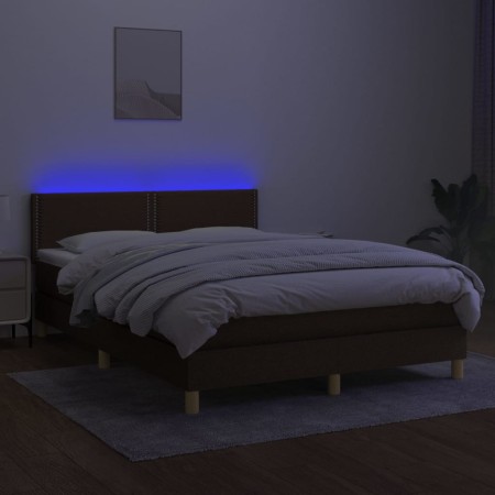 Letto a Molle Materasso e LED MarroneScuro 140x190cm in Tessuto