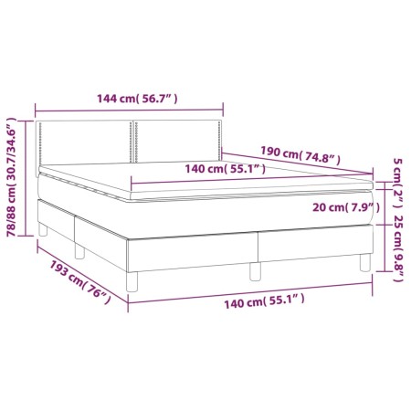 Letto a Molle Materasso e LED MarroneScuro 140x190cm in Tessuto