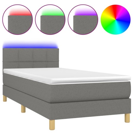 Letto a Molle Materasso e LED Grigio Scuro 80x200 cm in Tessuto