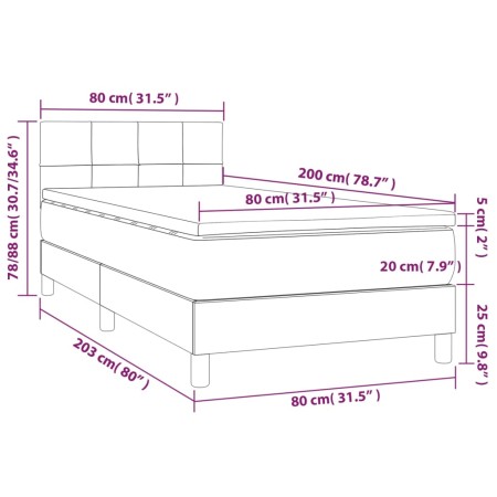 Letto a Molle Materasso e LED Grigio Scuro 80x200 cm in Tessuto