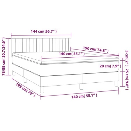 Letto a Molle con Materasso e LED Tortora 140x190 cm in Tessuto