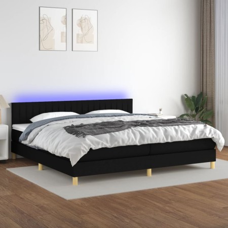 Letto a Molle Materasso e LED Nero 200x200cm in Tessuto