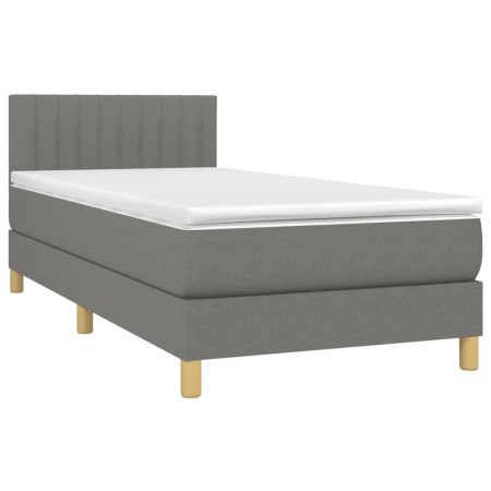 Letto a Molle Materasso e LED Grigio Scuro 90x200 cm in Tessuto