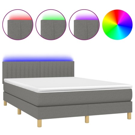 Letto a Molle Materasso e LED Grigio Scuro 140x200cm in Tessuto