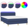 Letto a Molle con Materasso e LED Blu 140x190 cm in Tessuto