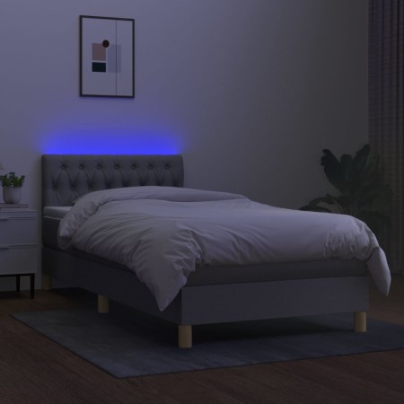 Letto a Molle Materasso e LED Grigio Chiaro 90x190 cm Tessuto