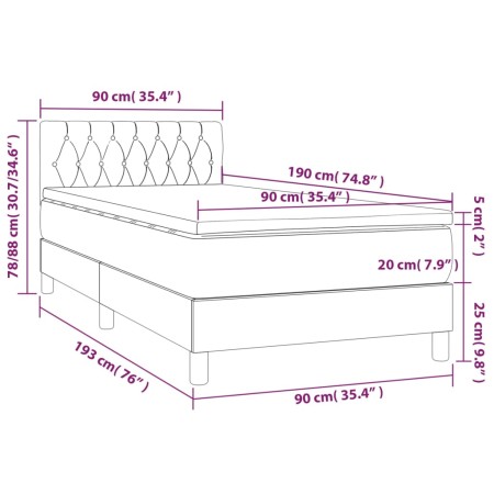 Letto a Molle Materasso e LED Grigio Chiaro 90x190 cm Tessuto