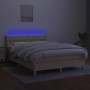 Letto a Molle con Materasso e LED Crema 140x200 cm in Tessuto