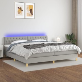 Letto a Molle Materasso e LED Grigio Chiaro 200x200 cm Tessuto