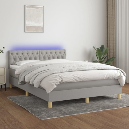 Letto a Molle Materasso e LED Grigio Chiaro 140x200 cm Tessuto