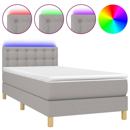 Letto a Molle Materasso e LED Grigio Chiaro 90x190 cm Tessuto