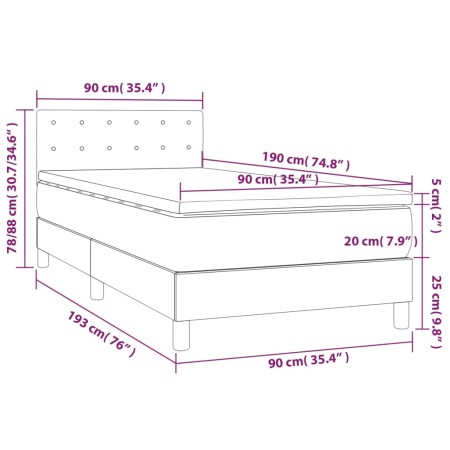 Letto a Molle Materasso e LED Grigio Chiaro 90x190 cm Tessuto