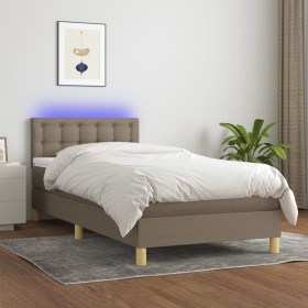 Letto a Molle con Materasso e LED Tortora 90x200 cm in Tessuto