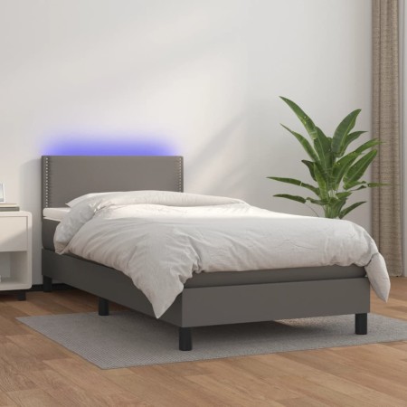 Giroletto Molle con Materasso e LED Grigio 90x190cm Similpelle