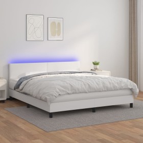 Giroletto Molle con Materasso e LED Bianco 180x200cm Similpelle