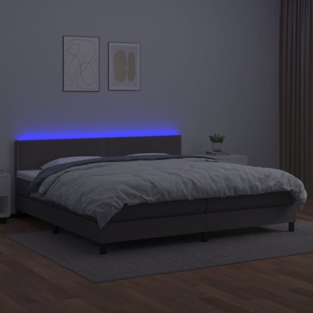 Giroletto Molle con Materasso e LED Grigio 200x200cm Similpelle