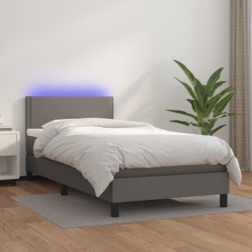 Giroletto Molle con Materasso e LED Grigio 100x200cm Similpelle