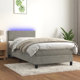 Letto a Molle Materasso e LED Grigio Chiaro 90x190 cm Velluto