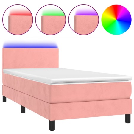 Letto a Molle con Materasso e LED Rosa 90x190 cm in Velluto