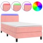 Letto a Molle con Materasso e LED Rosa 90x190 cm in Velluto