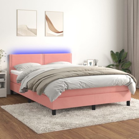 Letto a Molle con Materasso e LED Rosa 140x200 cm in Velluto