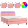 Letto a Molle con Materasso e LED Rosa 140x190 cm in Velluto