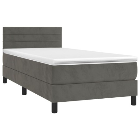 Letto a Molle con Materasso e LED Grigio Scuro 90x200cm Velluto