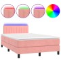 Letto a Molle con Materasso e LED Rosa 120x200 cm in Velluto