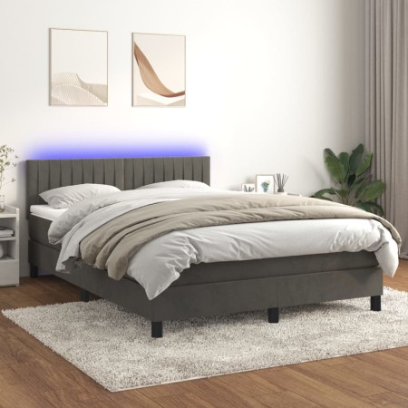 Letto a Molle con Materasso e LED Grigio Scuro 140x200 cm