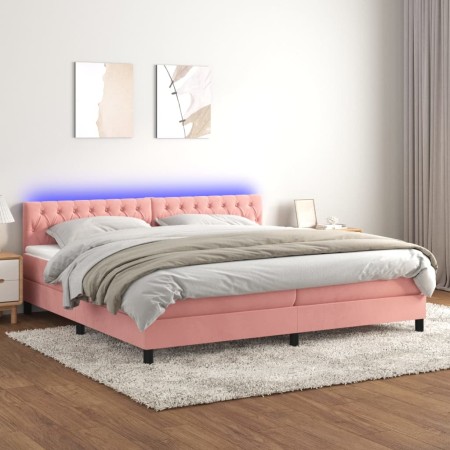 Letto a Molle con Materasso e LED Rosa 200x200 cm in Velluto