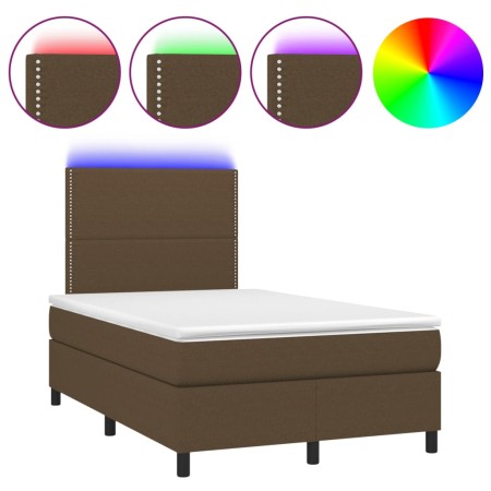 Letto a Molle Materasso e LED Marrone Scuro 120x200 cm Tessuto