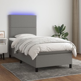 Letto a Molle Materasso e LED Grigio Scuro 80x200 cm in Tessuto