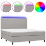 Letto a Molle Materasso e LED Grigio Chiaro 160x200 cm Tessuto
