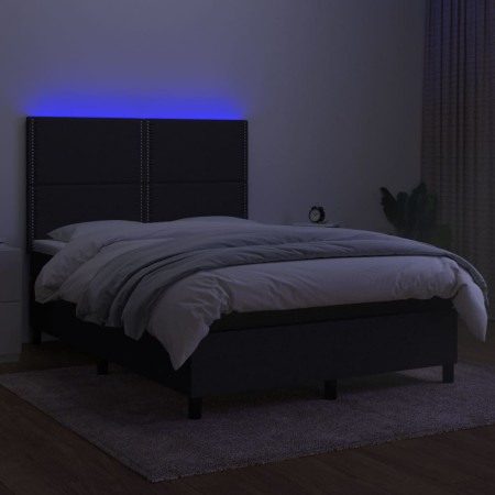 Letto a Molle con Materasso e LED Nero 140x200 cm in Tessuto