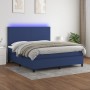 Letto a Molle con Materasso e LED Blu 160x200 cm in Tessuto