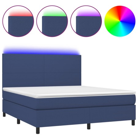 Letto a Molle con Materasso e LED Blu 160x200 cm in Tessuto